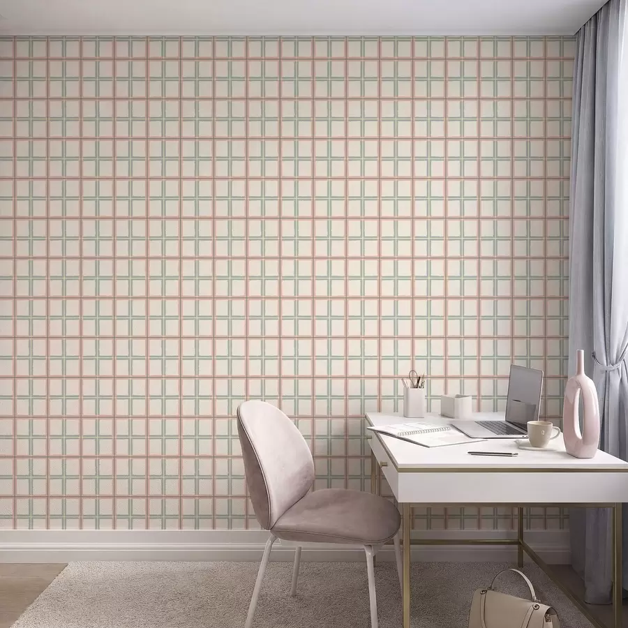 carta da parati Motivo a quadretti con linee rosa, blu e gialle nr. a01267v1