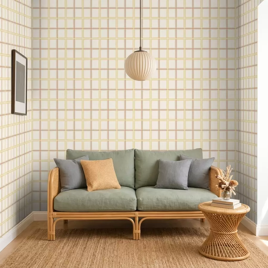 carta da parati Motivo a rombi chiari con linee gialle e beige nr. a01267v5