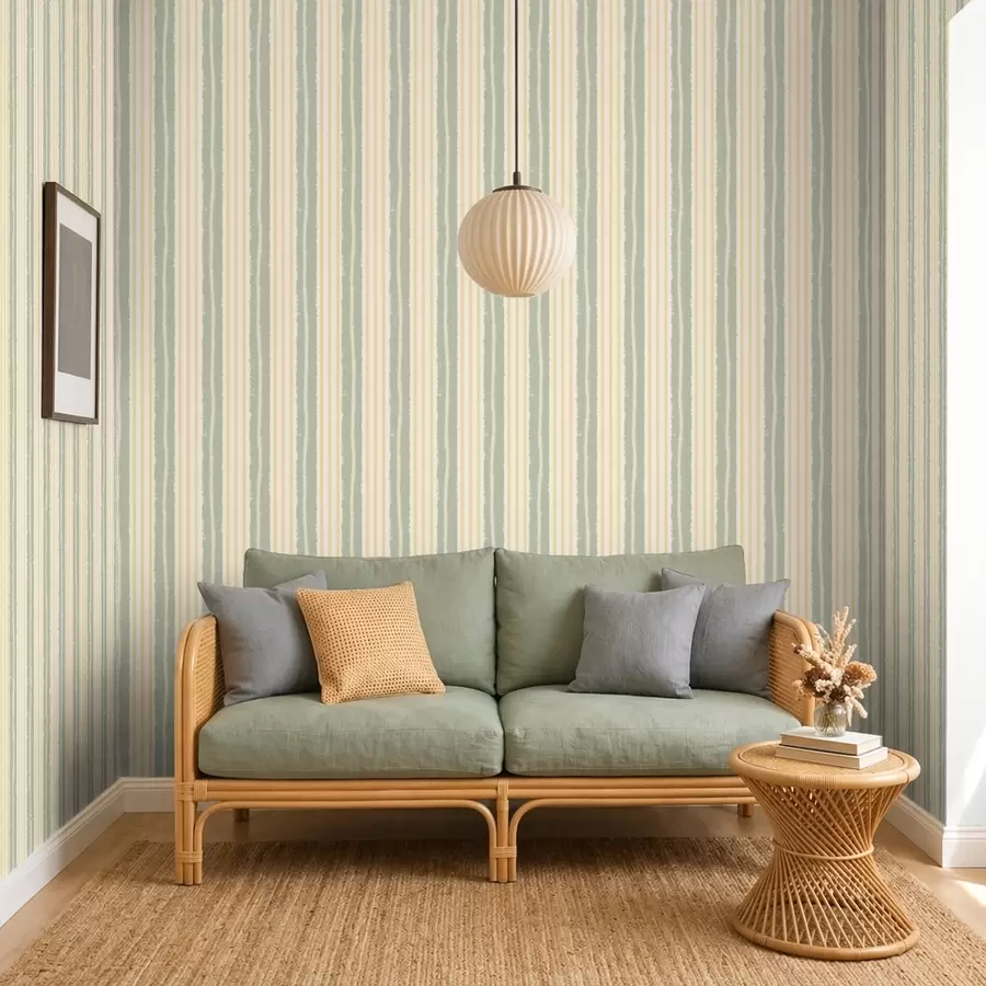 carta da parati Righe verticali color menta e gialle su uno sfondo chiaro nr. a01268v5