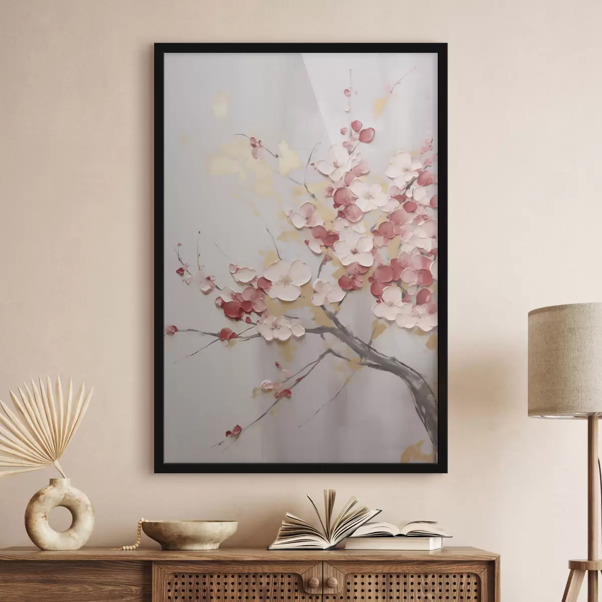 Poster Fiori astratti su un ramo, in stile imitazione pittorica f50843