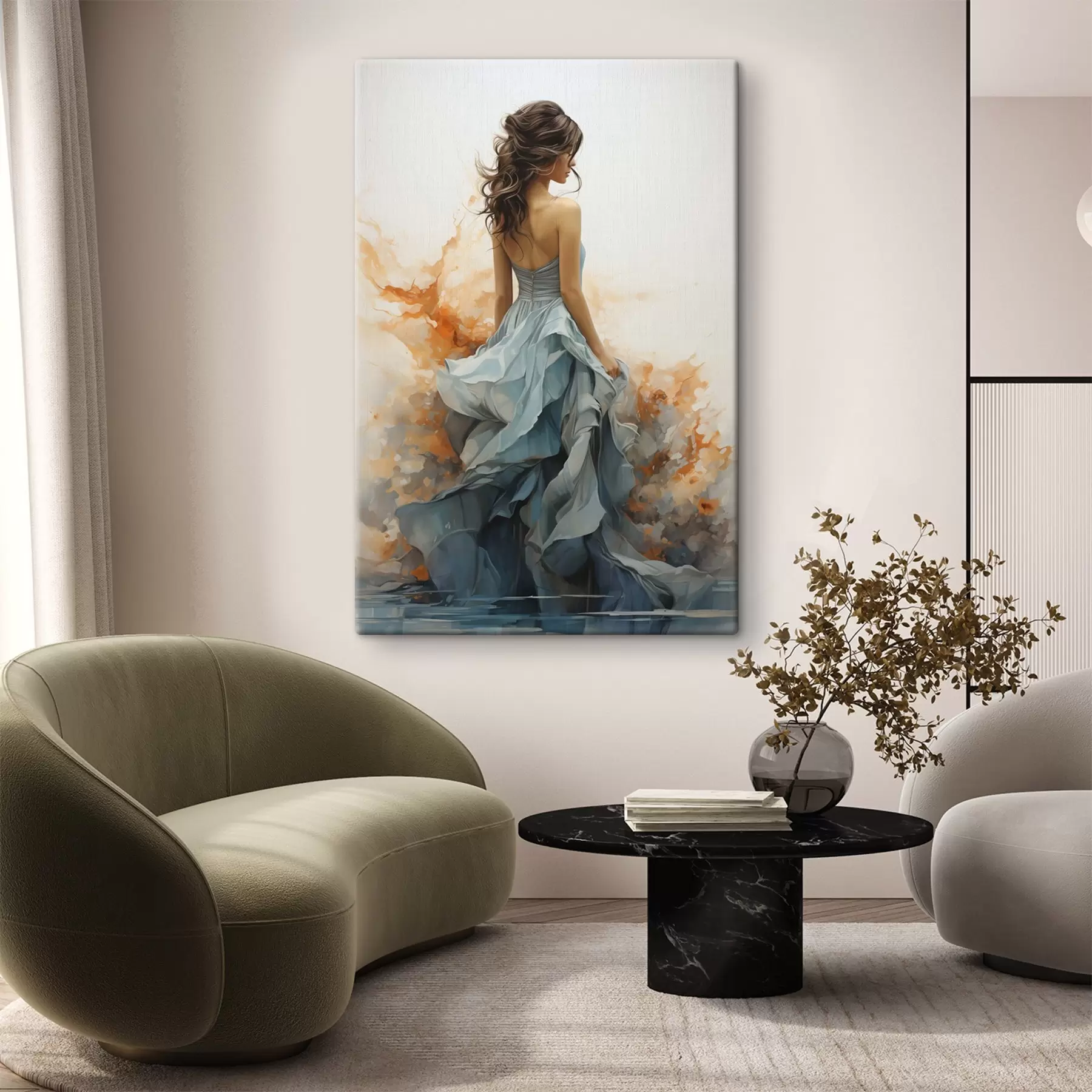 carta da parati Donna con un abito blu svolazzante nr. s50747