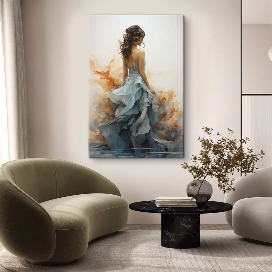 carta da parati Donna con un abito blu svolazzante nr. s50747