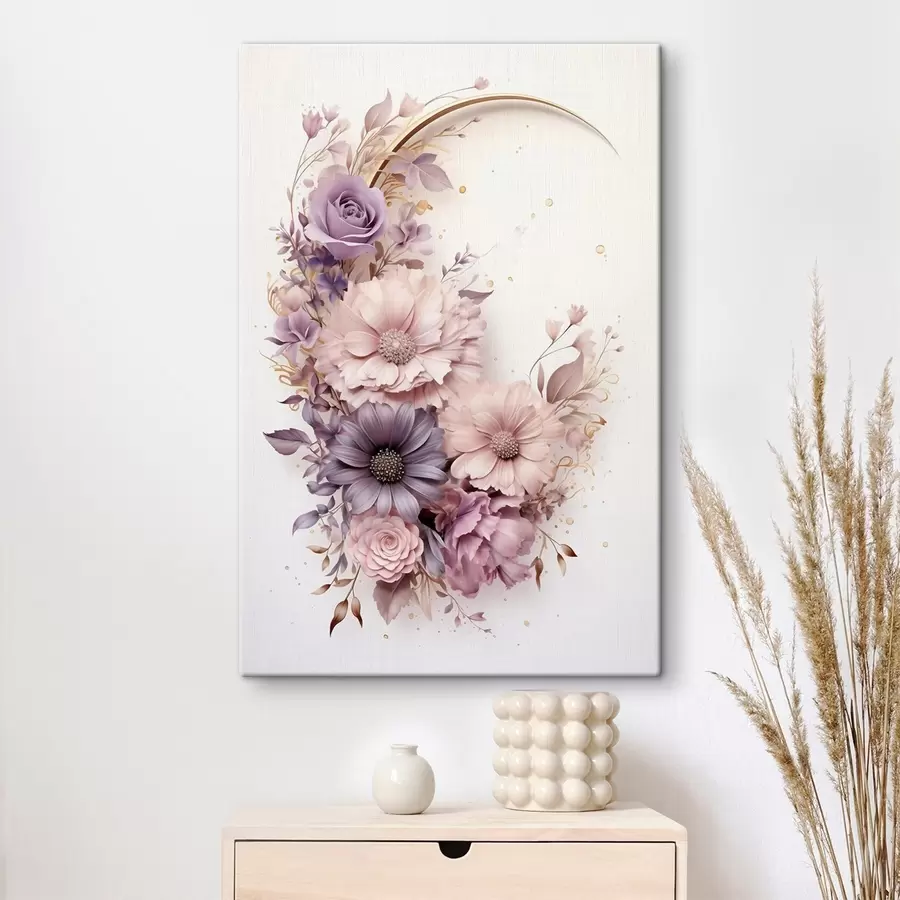 carta da parati Luna crescente viola con peonie nr. s50760