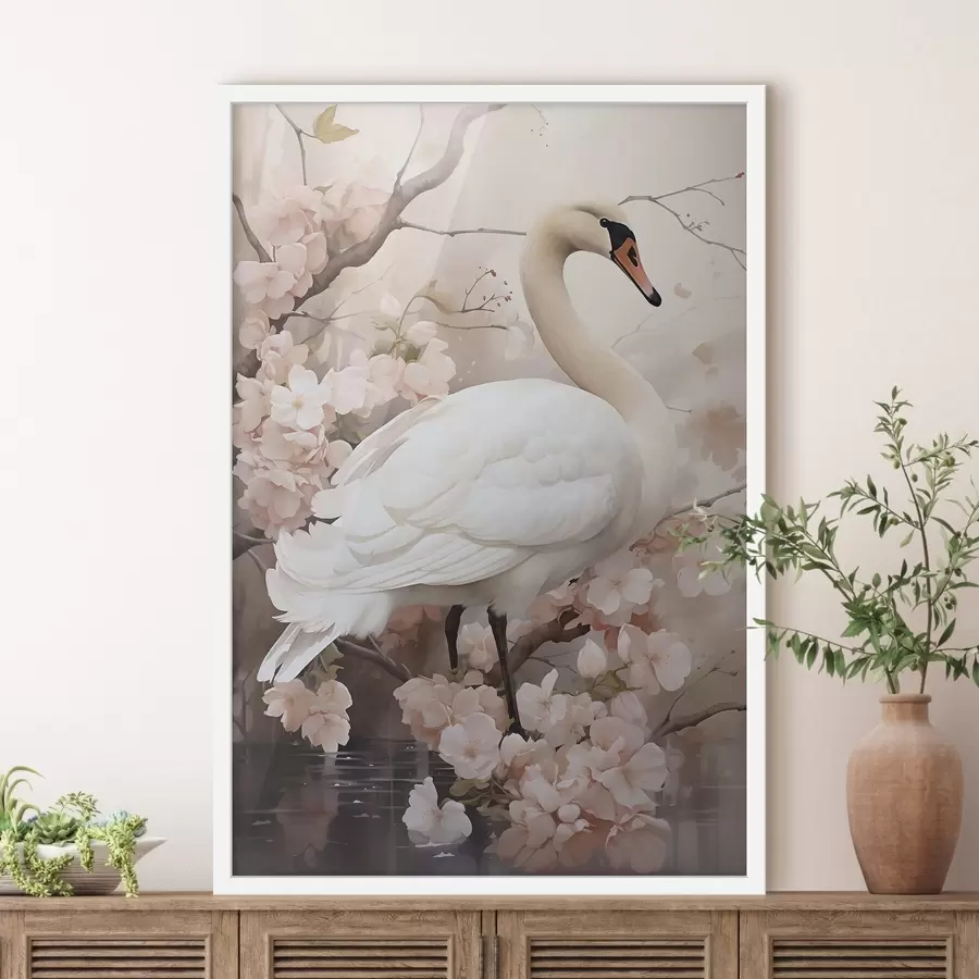 carta da parati Cigno bianco in un giardino in fiore nr. f50743