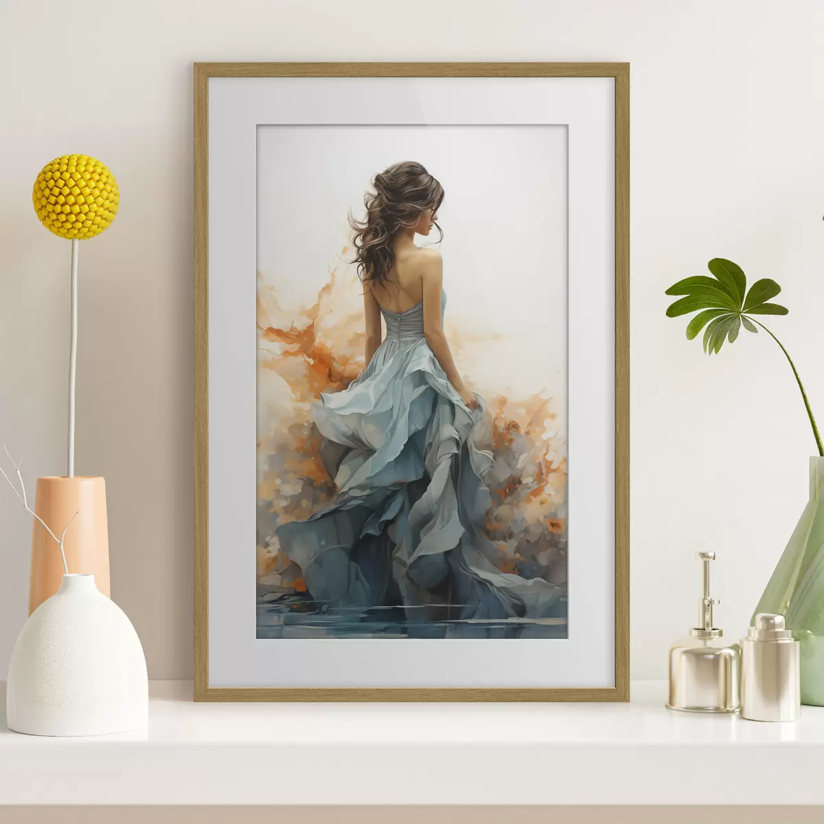 Poster Donna con un abito blu svolazzante f50747