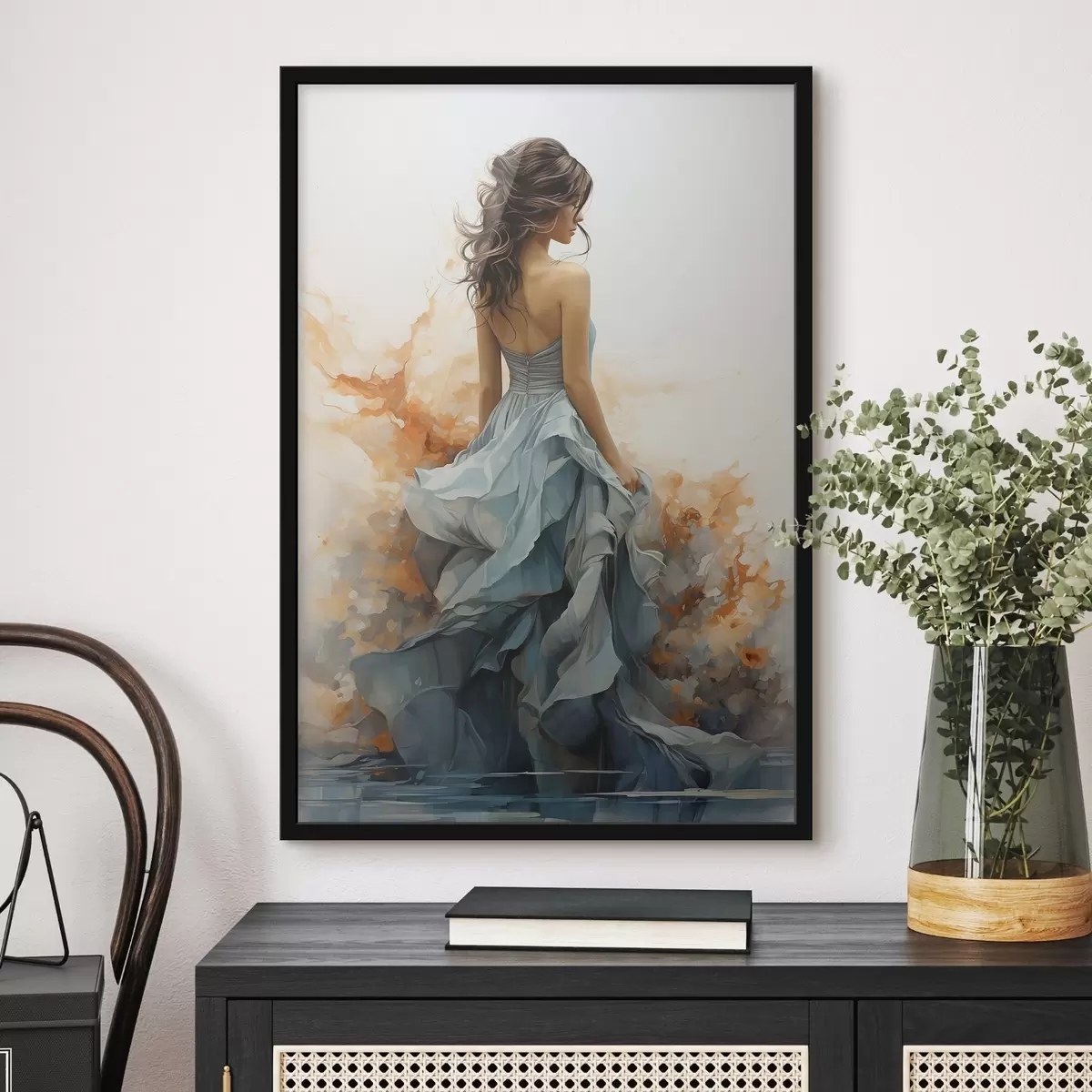 Poster Donna con un abito blu svolazzante f50747