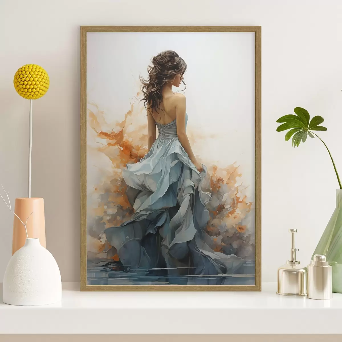 Poster Donna con un abito blu svolazzante f50747