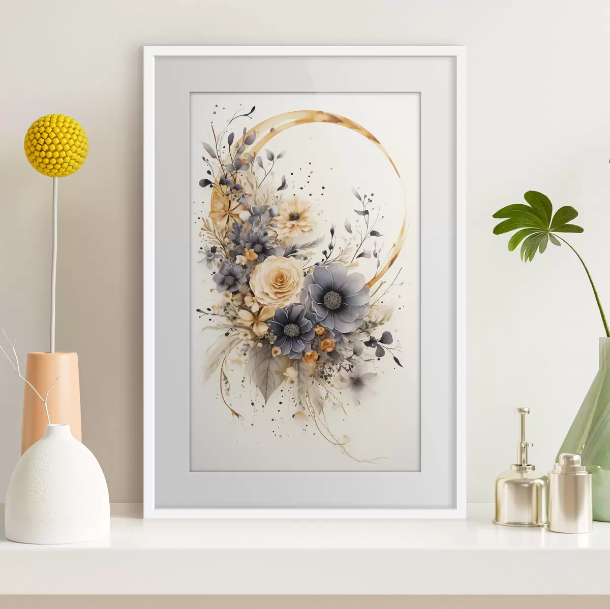 Poster Ghirlanda di fiori su sfondo chiaro f50756