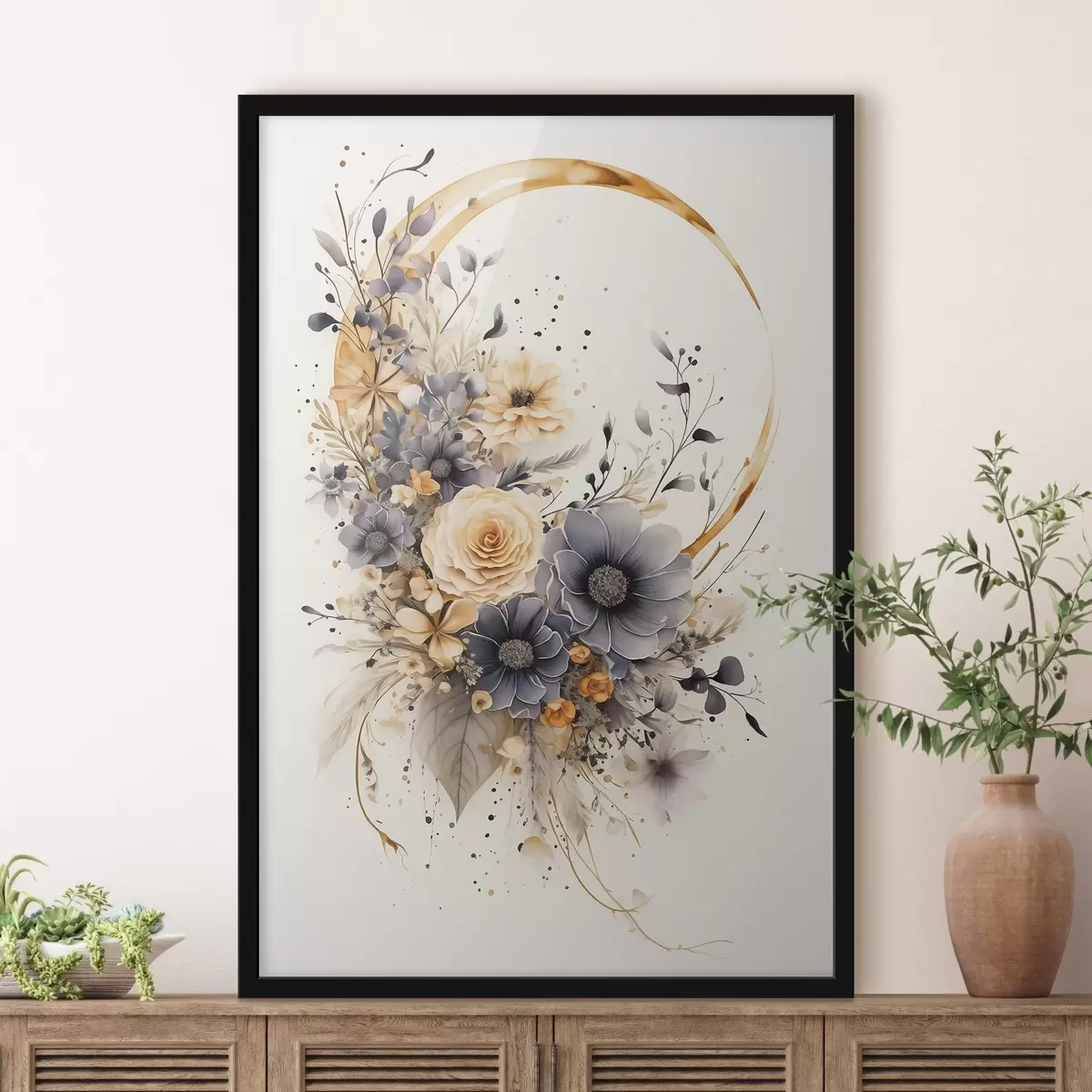 Poster Ghirlanda di fiori su sfondo chiaro f50756