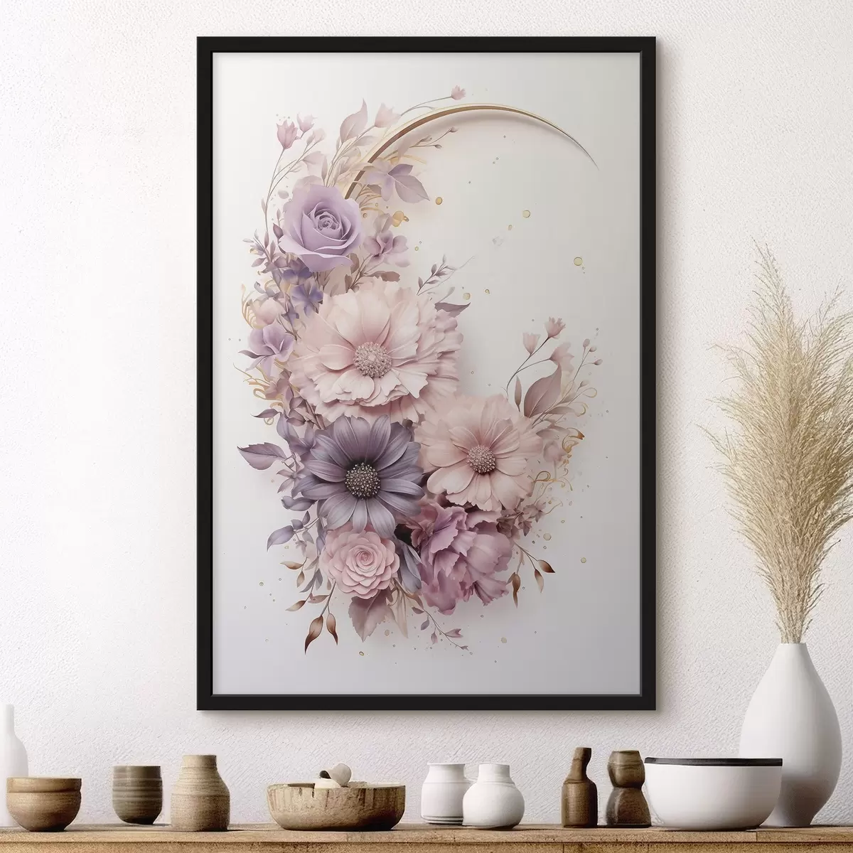 Poster Luna crescente viola con peonie f50760