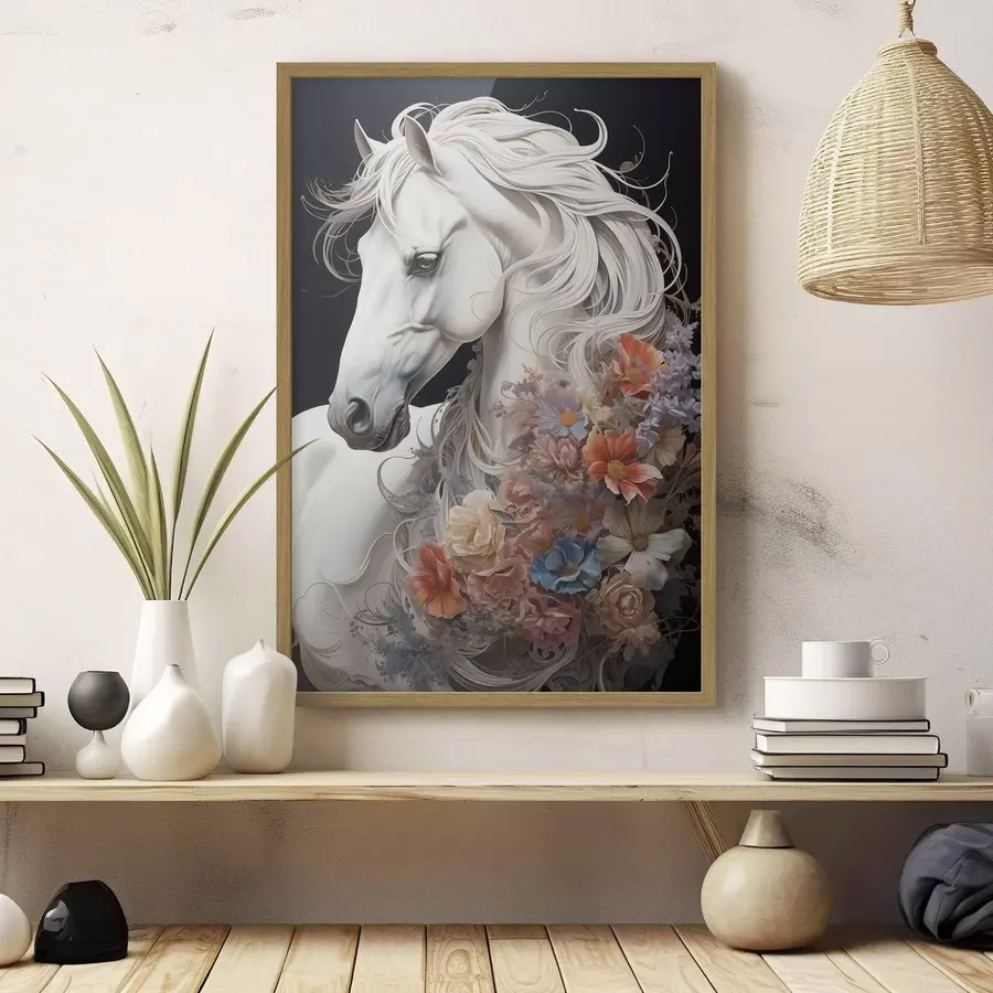 carta da parati Cavallo bianco come la neve con criniera fiammeggiante nr. f50762