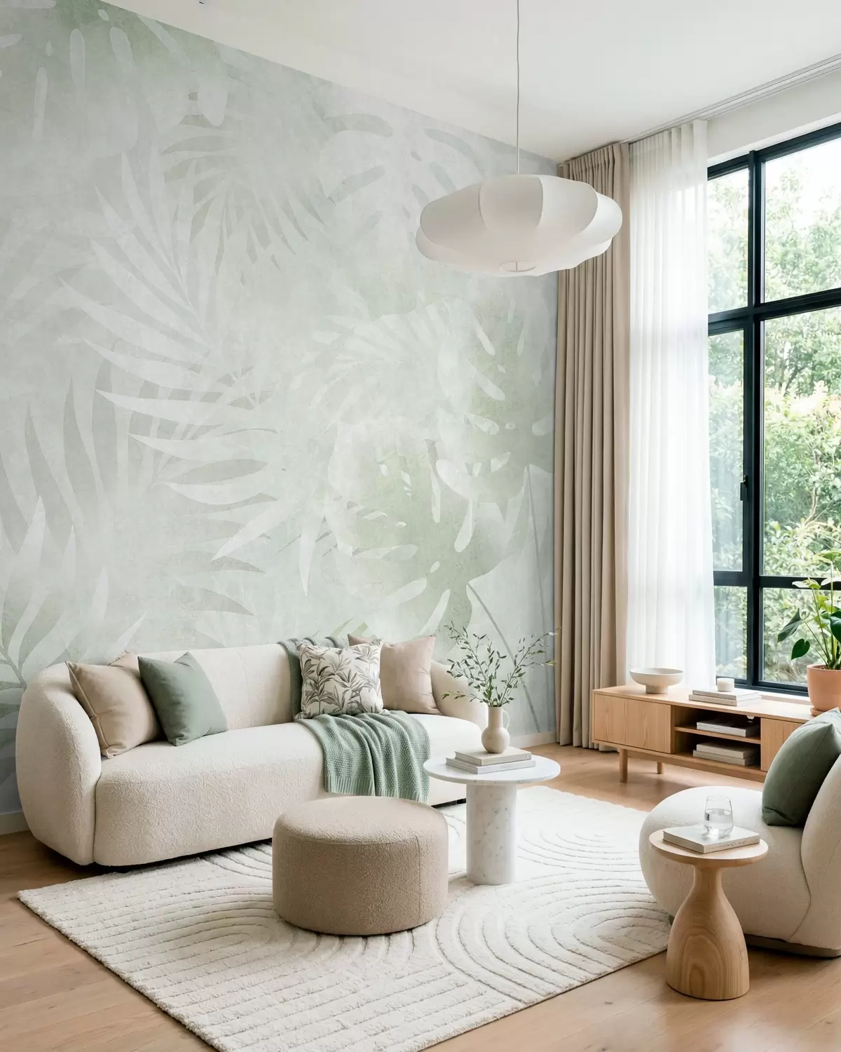 carta da parati Foglie tropicali con effetto grunge in tonalità di verde nr. w10080v2