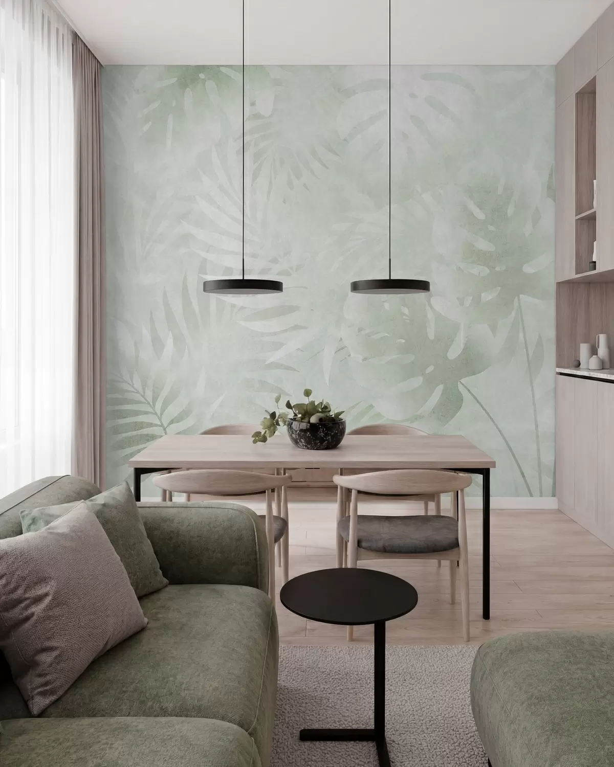 carta da parati Foglie tropicali con effetto grunge in tonalità di verde nr. w10080v2