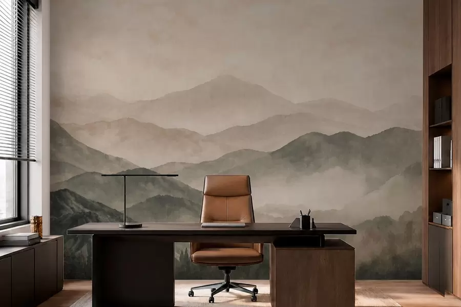 Carta da parati nature Creste montuose avvolte dalla nebbia e foreste scure 