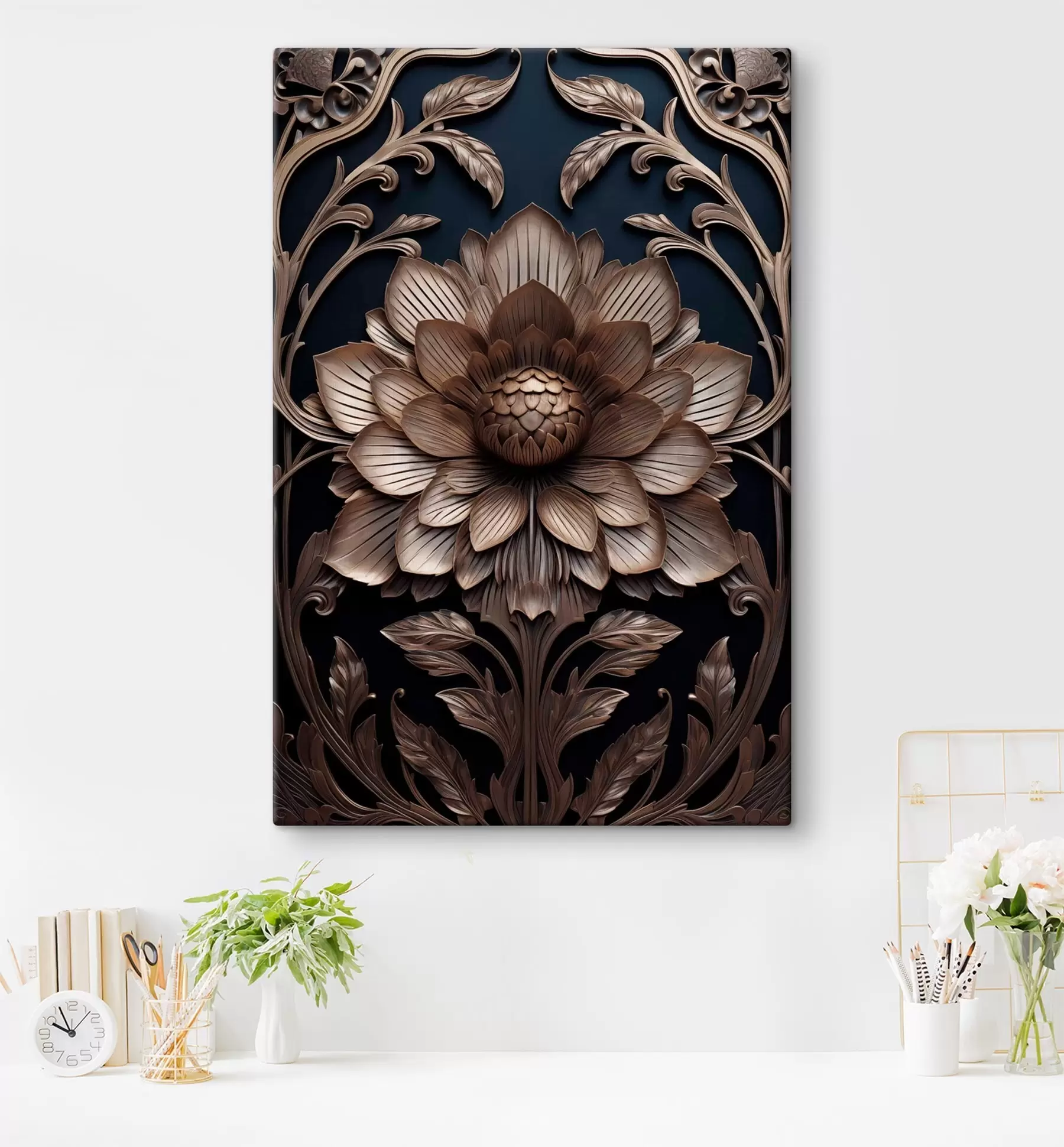 Quadro Medaglione con fiore di bronzo nr. s50919