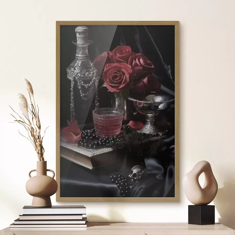 carta da parati Natura morta d'epoca con bicchiere e rose nr. f50915