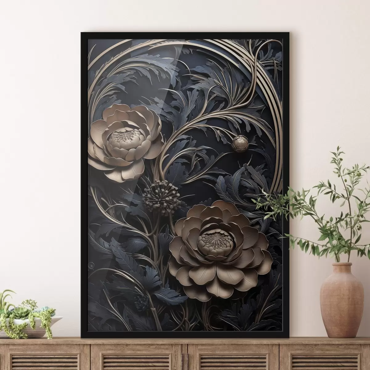 Poster Ornamento in bronzo a rilievo con motivi floreali f50918