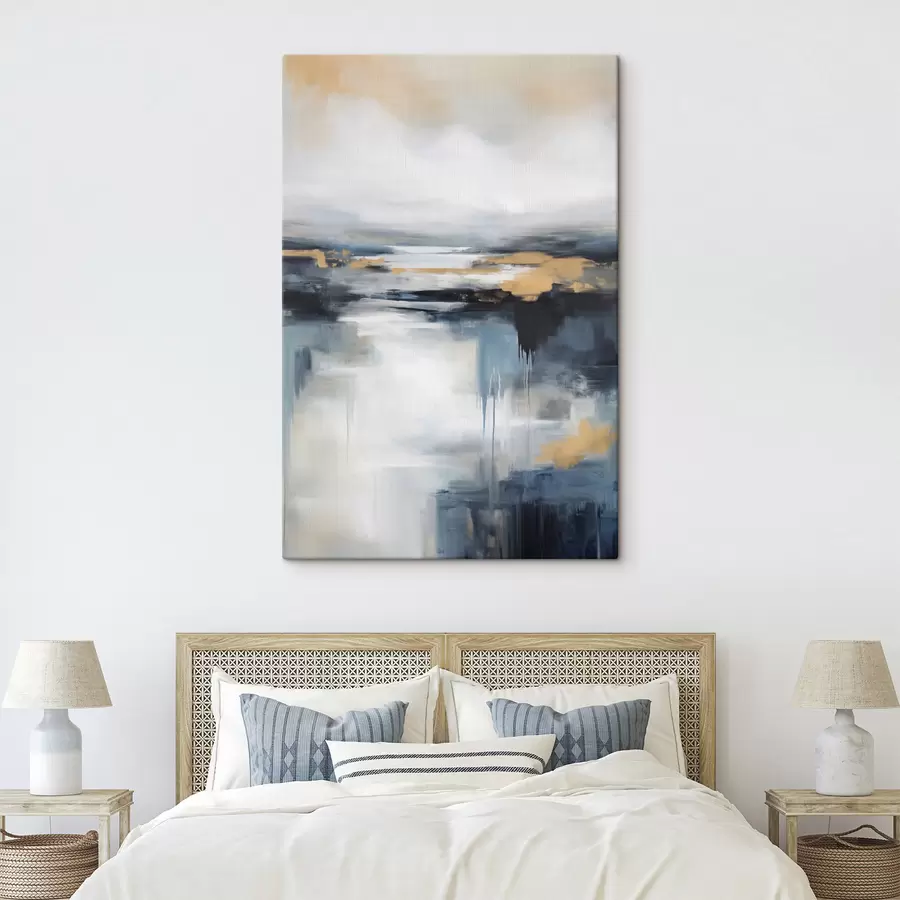 carta da parati Paesaggio astratto con blu, grigio e giallo, imitazione di pittura a texture nr. s50945