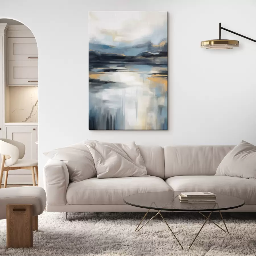 carta da parati Paesaggio astratto con blu, grigio e giallo, imitazione di pittura a texture nr. s50946