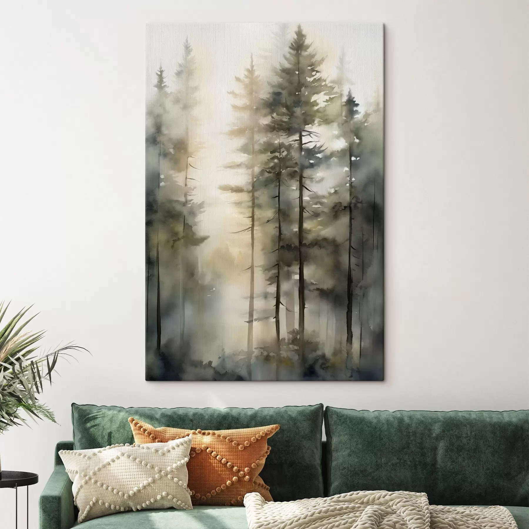 Quadro Alti pini in una foresta avvolta dalla nebbia, illuminata da raggi di sole nr. s50947
