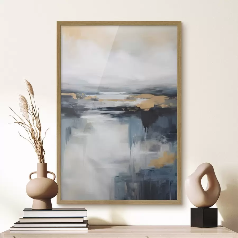 carta da parati Paesaggio astratto con blu, grigio e giallo, imitazione di pittura a texture nr. f50945