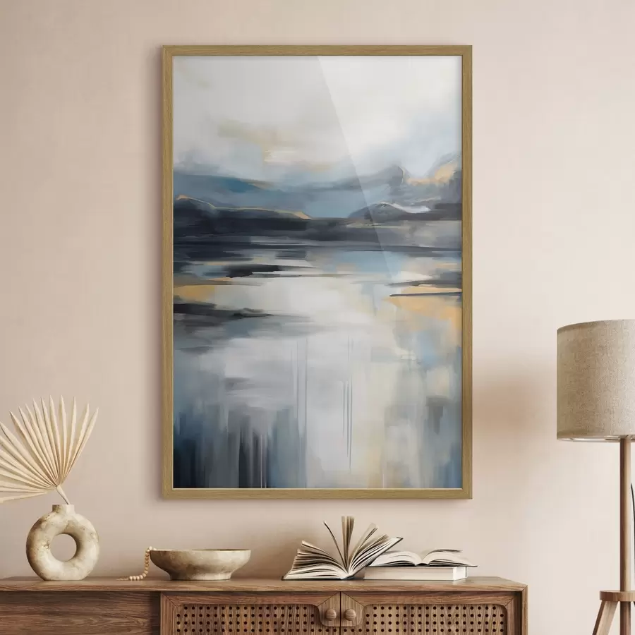 carta da parati Paesaggio astratto con blu, grigio e giallo, imitazione di pittura a texture nr. f50946