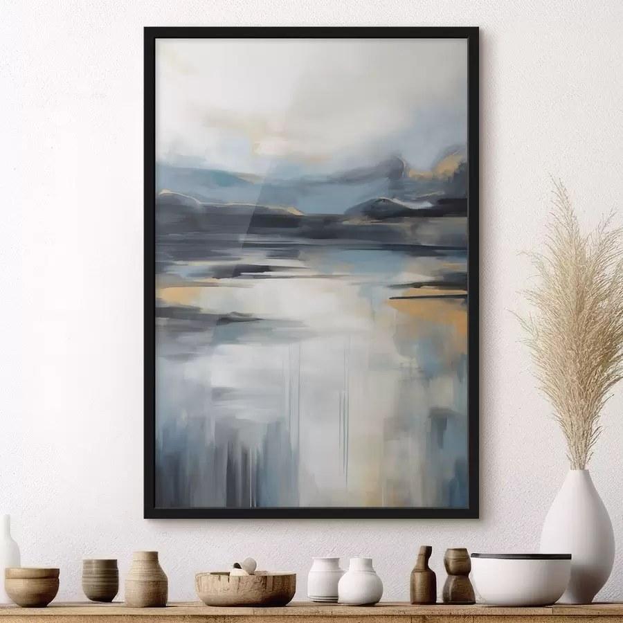 carta da parati Paesaggio astratto con blu, grigio e giallo, imitazione di pittura a texture nr. f50946
