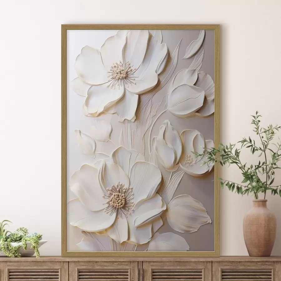 carta da parati Fiori color crema con petali dalla trama particolare, su uno sfondo tenue e chiaro nr. f50957