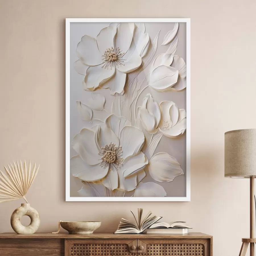 carta da parati Fiori color crema con petali dalla trama particolare, su uno sfondo tenue e chiaro nr. f50957