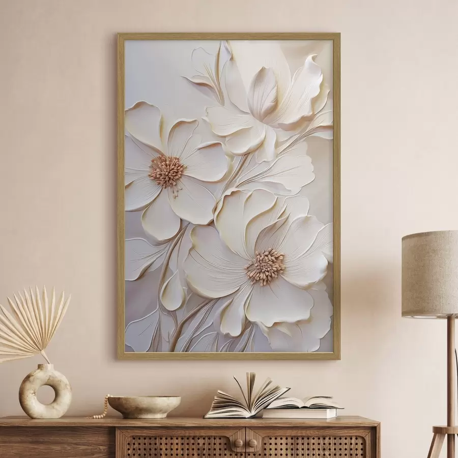carta da parati Fiori color crema con petali dalla trama particolare, su uno sfondo tenue e chiaro nr. f50958