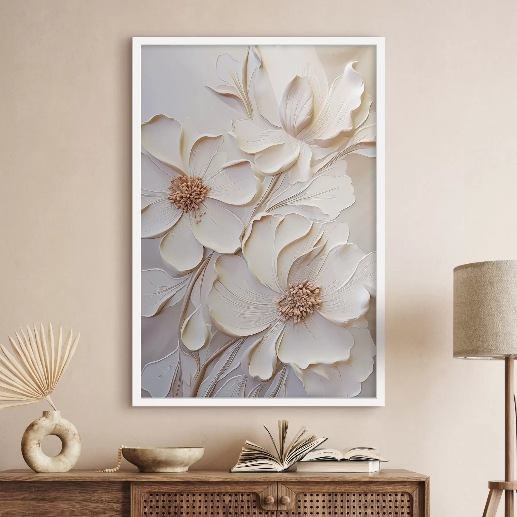carta da parati Fiori color crema con petali dalla trama particolare, su uno sfondo tenue e chiaro nr. f50958