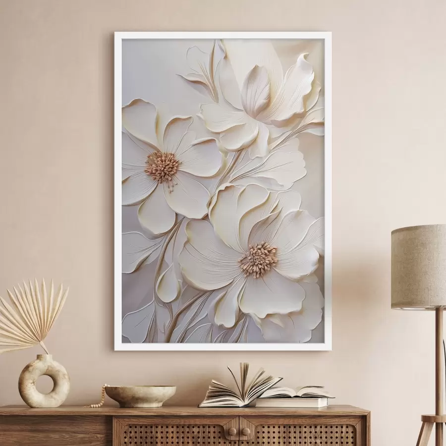 carta da parati Fiori color crema con petali dalla trama particolare, su uno sfondo tenue e chiaro nr. f50958