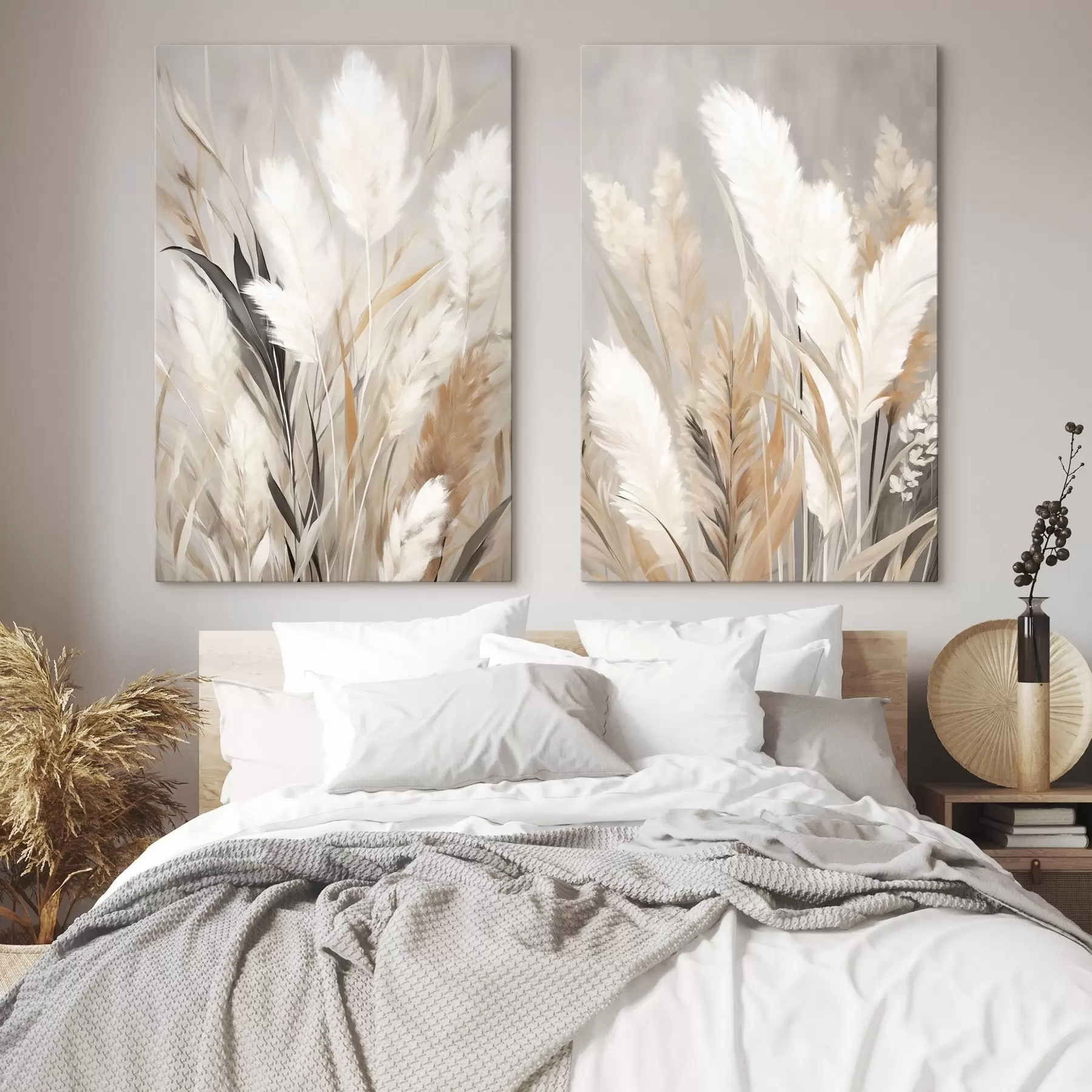 Quadro Pampas bianco su tortora nr. m31044