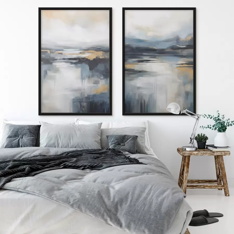 carta da parati Paesaggio astratto con blu, grigio e giallo, imitazione di pittura a texture nr. d31039