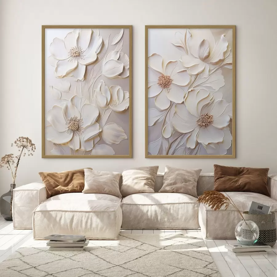 carta da parati Fiori color crema con petali dalla trama particolare, su uno sfondo tenue e chiaro nr. d31045