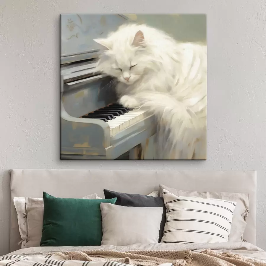 Quadro Gatto che dorme sui tasti di un pianoforte, riproduzione di un dipinto nr. s50990