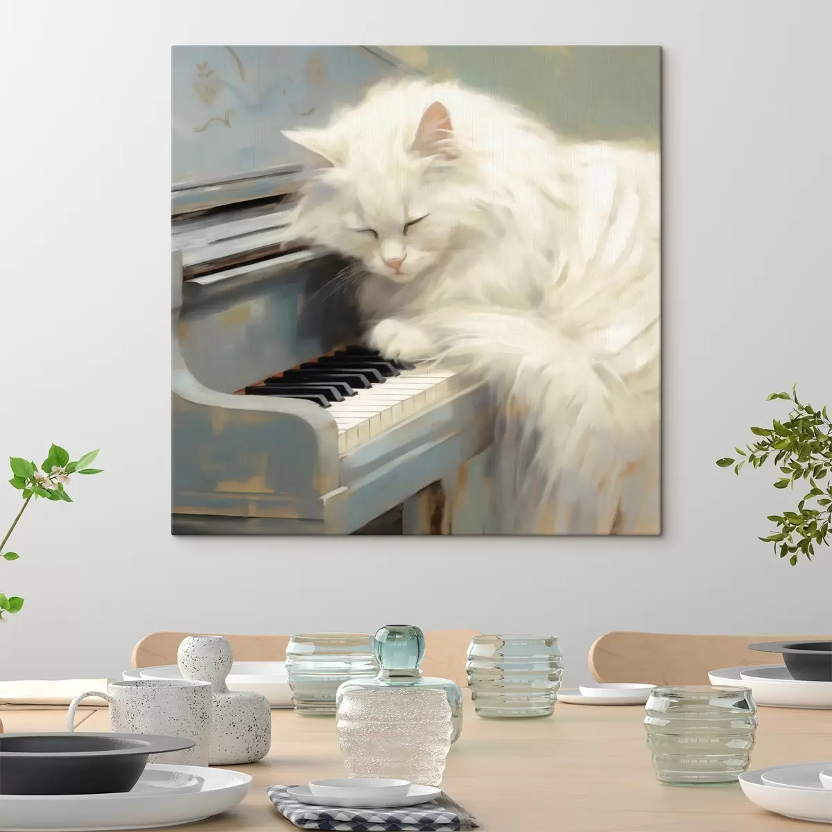 Quadro Gatto che dorme sui tasti di un pianoforte, riproduzione di un dipinto nr. s50990