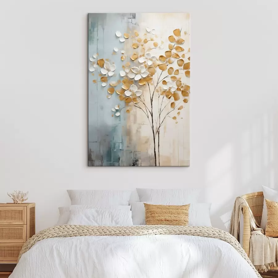 Quadro Albero di foglie bianche e oro nr. s50991