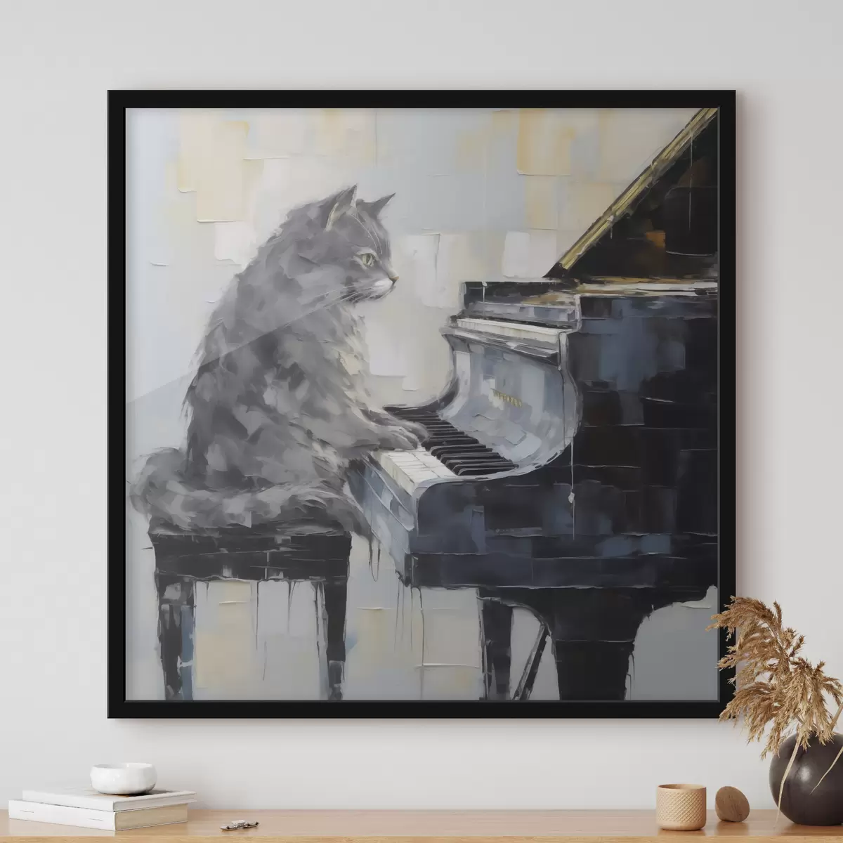 Poster Gatto che suona il pianoforte a coda, in stile imitazione pittorica f50989