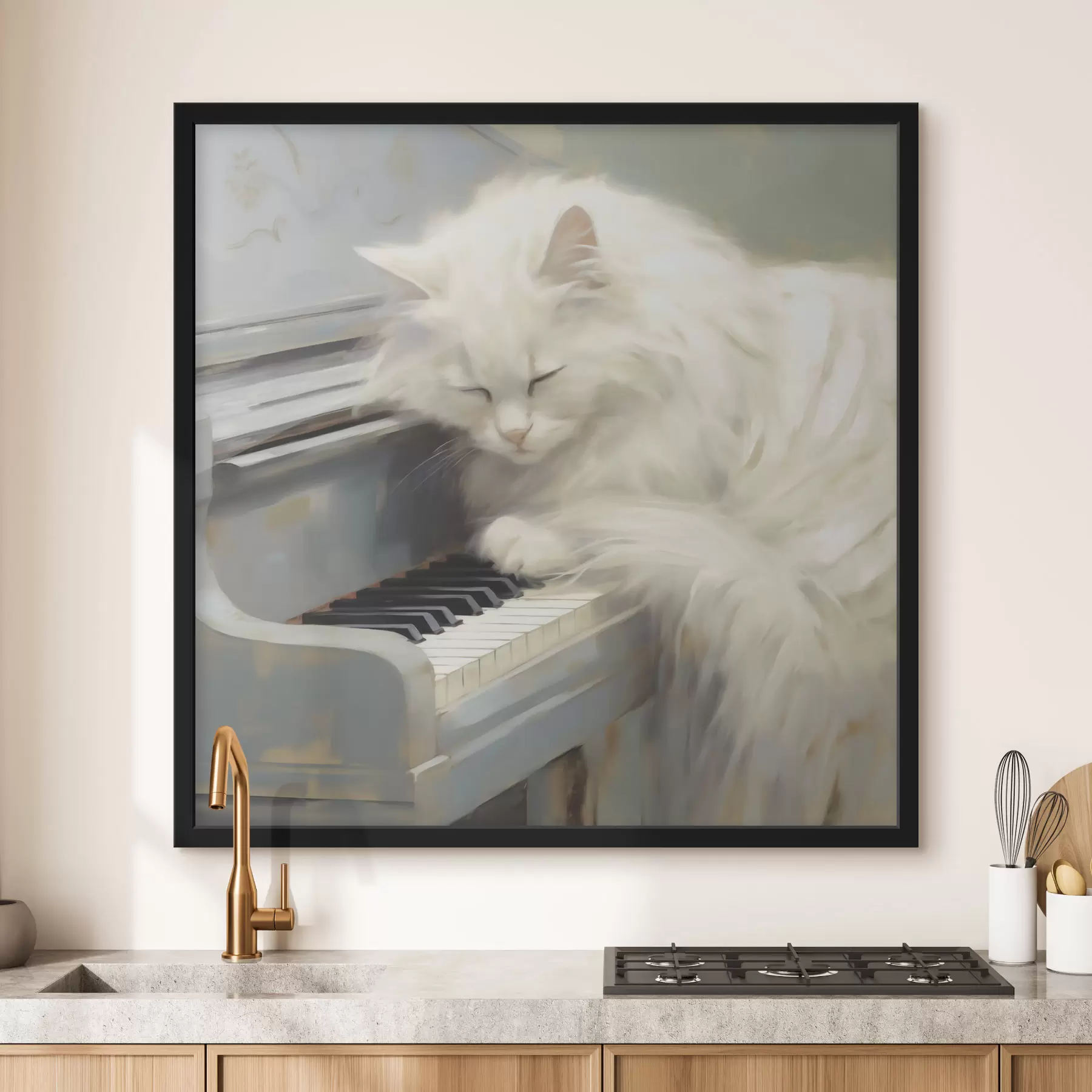 carta da parati Gatto che dorme sui tasti di un pianoforte, riproduzione di un dipinto nr. f50990