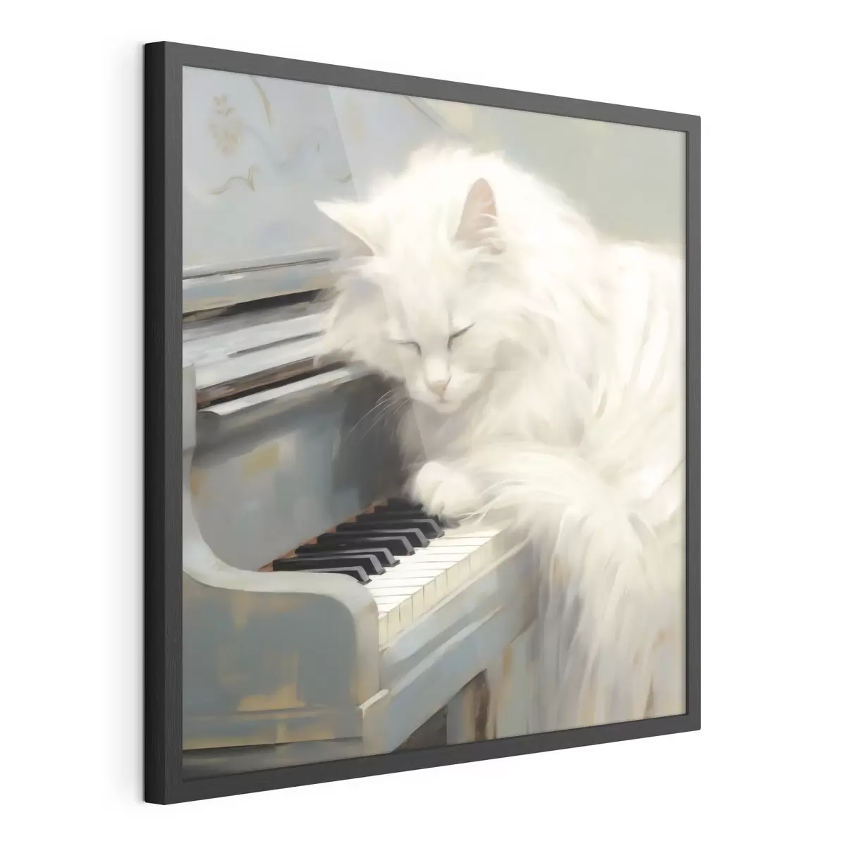 Poster Gatto che dorme sui tasti di un pianoforte, riproduzione di un dipinto f50990