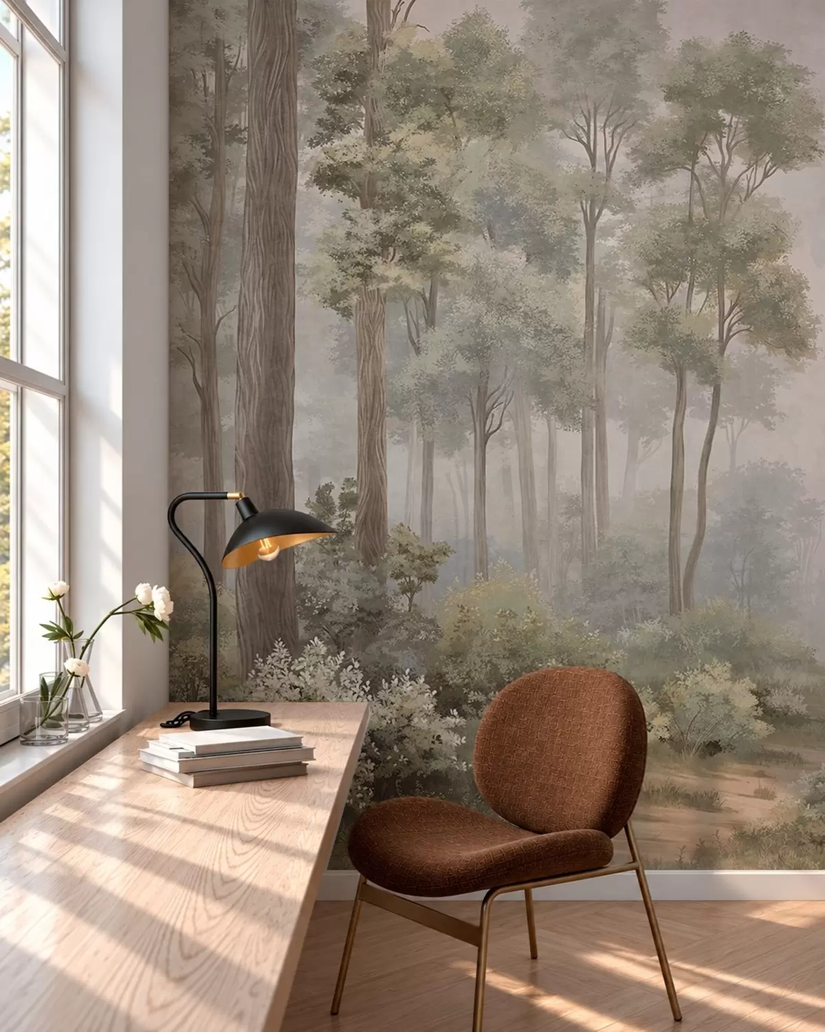 carta da parati Foresta nebbiosa con un sentiero che si snoda tra alberi e cespugli nr. w05889v2