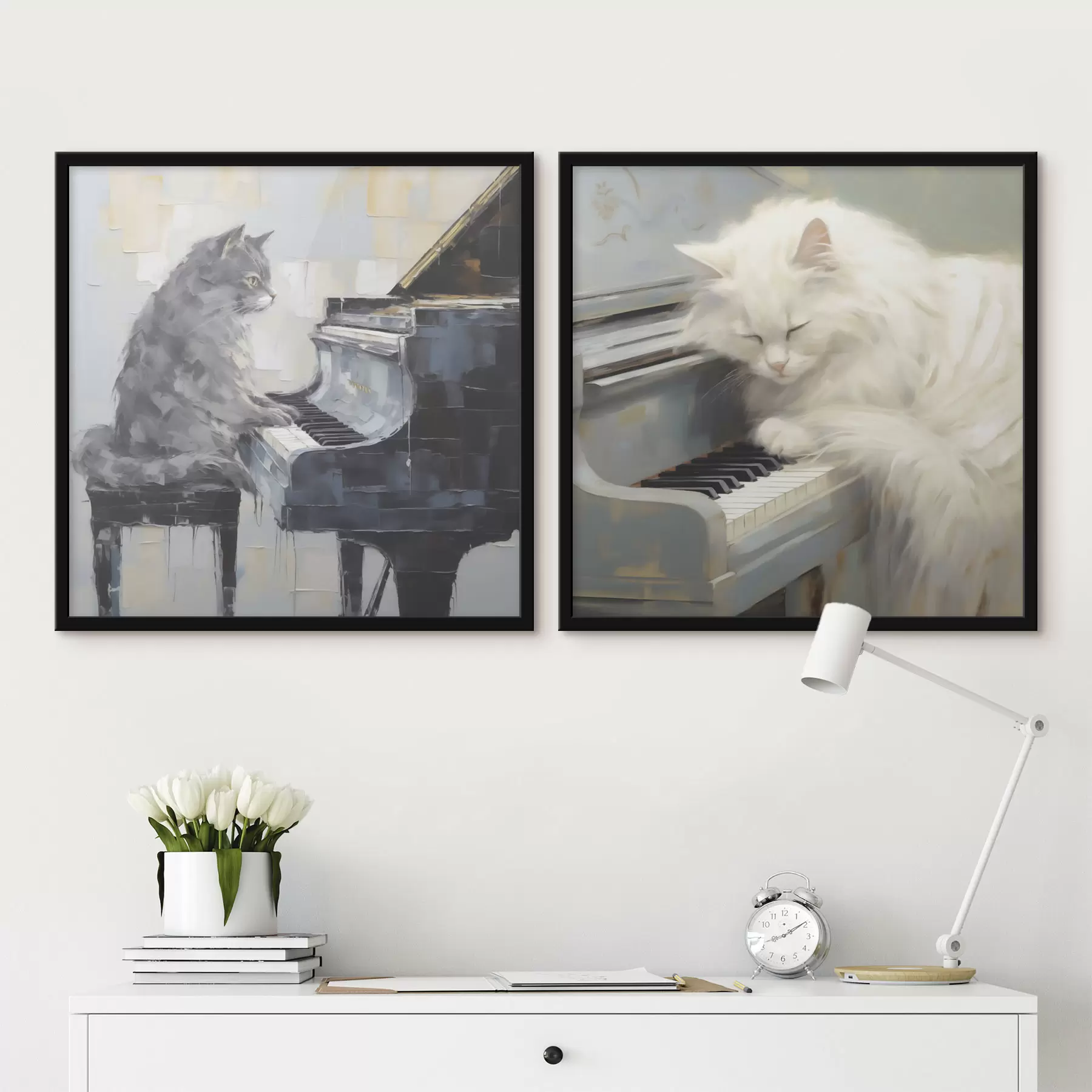 carta da parati Gatto e pianoforte, dipinto in stile imitativo nr. d31064