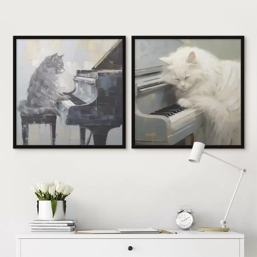 carta da parati Gatto e pianoforte, dipinto in stile imitativo nr. d31064