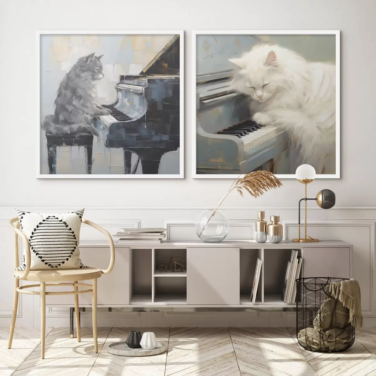 Poster Gatto e pianoforte, dipinto in stile imitativo d31064