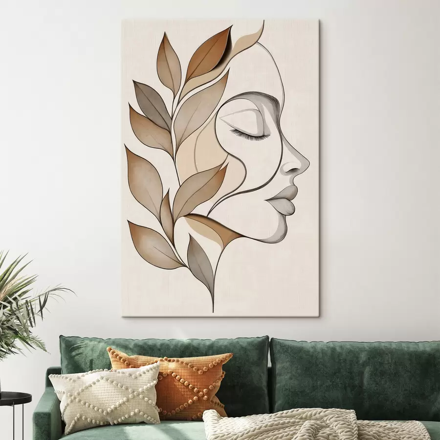 Quadro Profilo di una donna con delle foglie nr. s50997