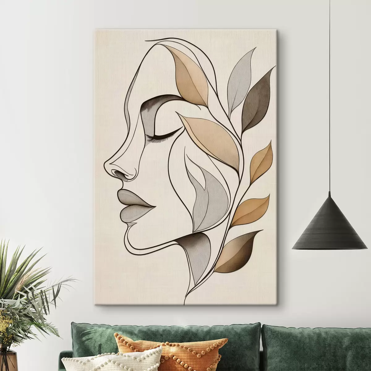 Quadro Profilo di una donna con delle foglie nr. s50998