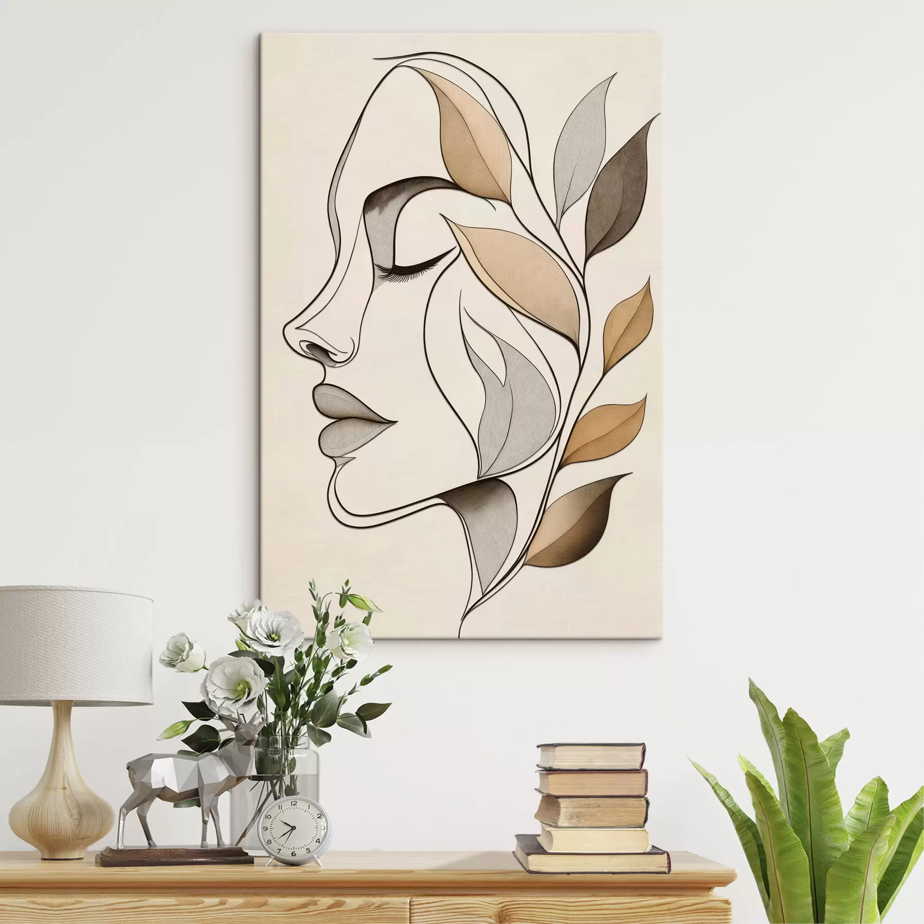 Quadro Profilo di una donna con delle foglie nr. s50998
