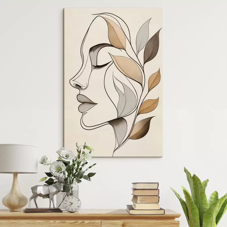 Quadro Profilo di una donna con delle foglie nr. s50998