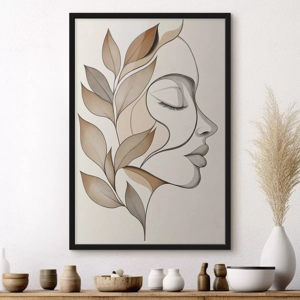 Poster Profilo di una donna con delle foglie f50997